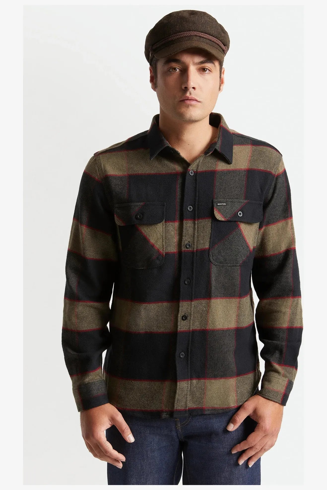 BRIXTON BOWERY LONG SLEEVE FLANNEL - HEATHER GREY / CHARCOAL